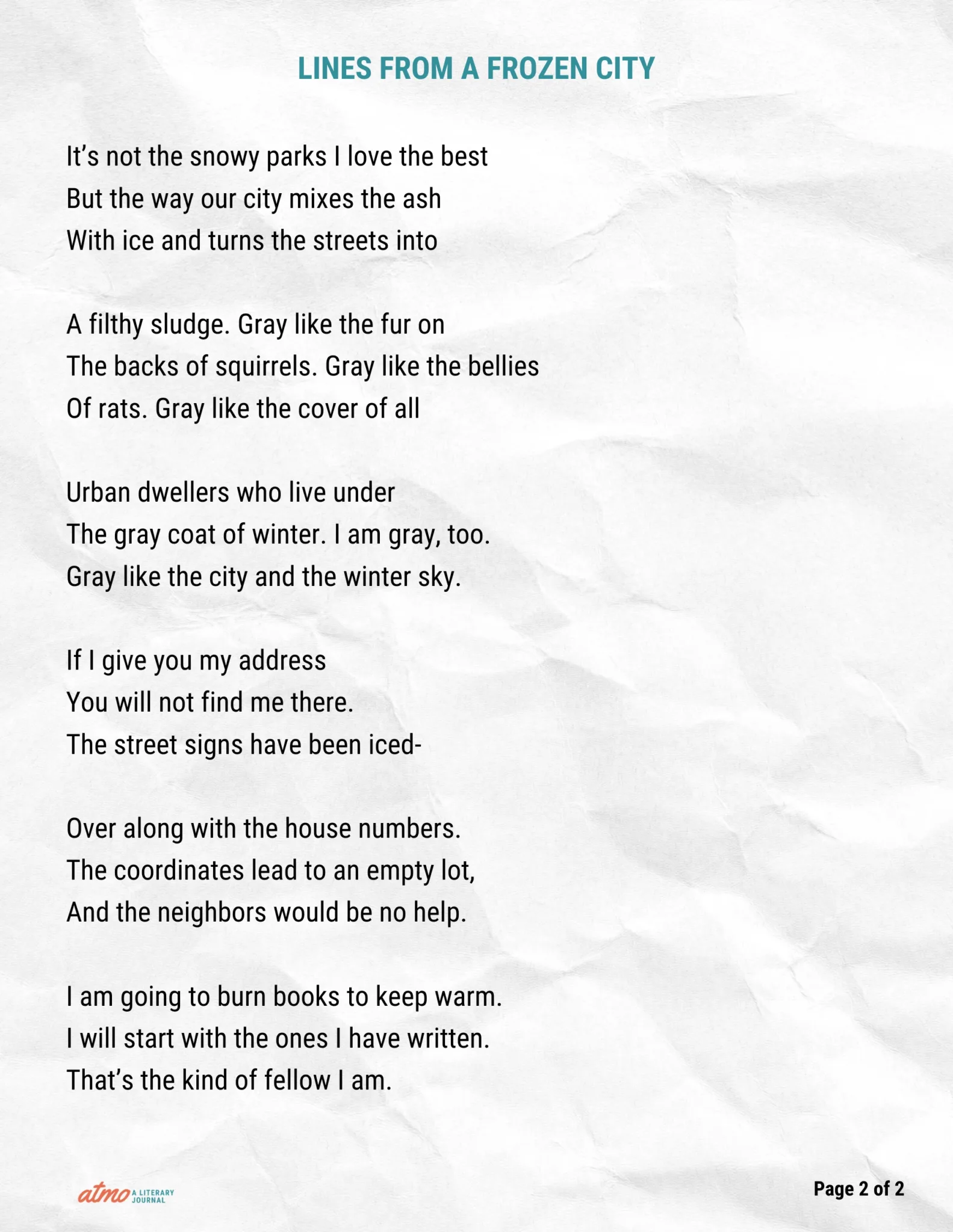 LINES FROM A FROZEN CITY poem by Stuart Dischell