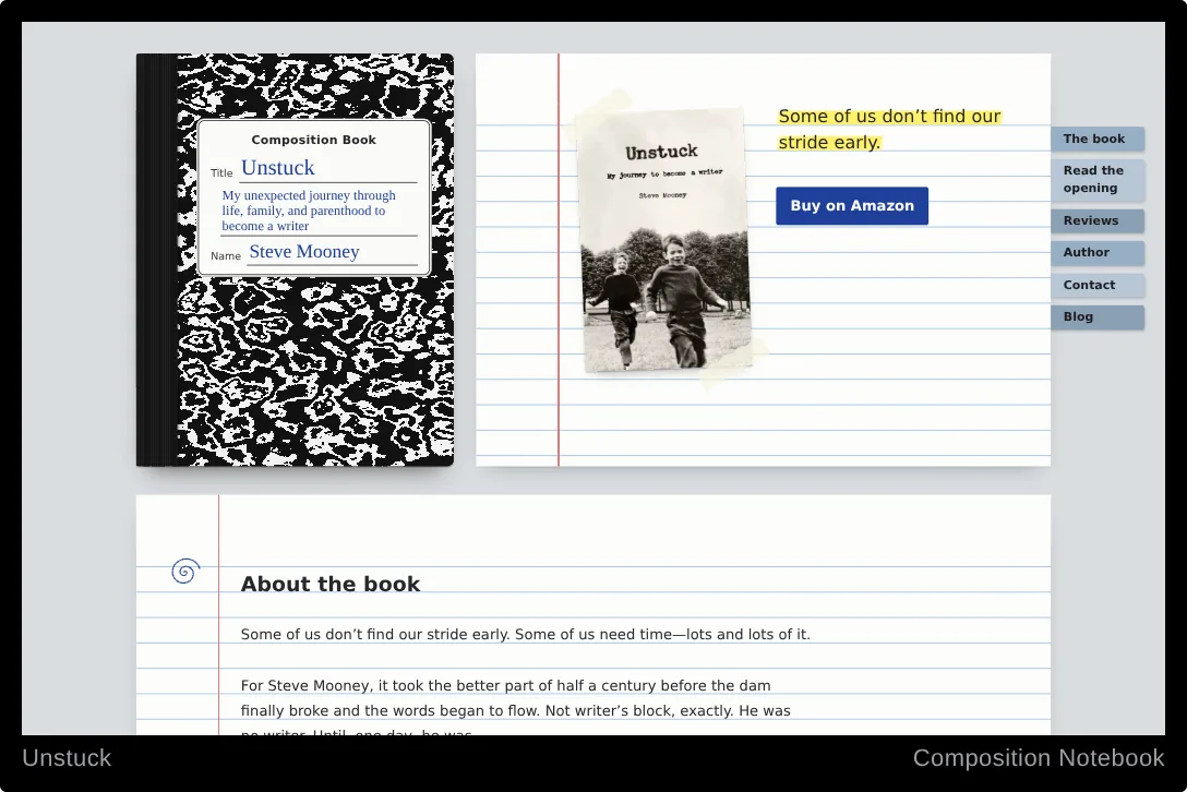 Composition Notebook author website template — sample